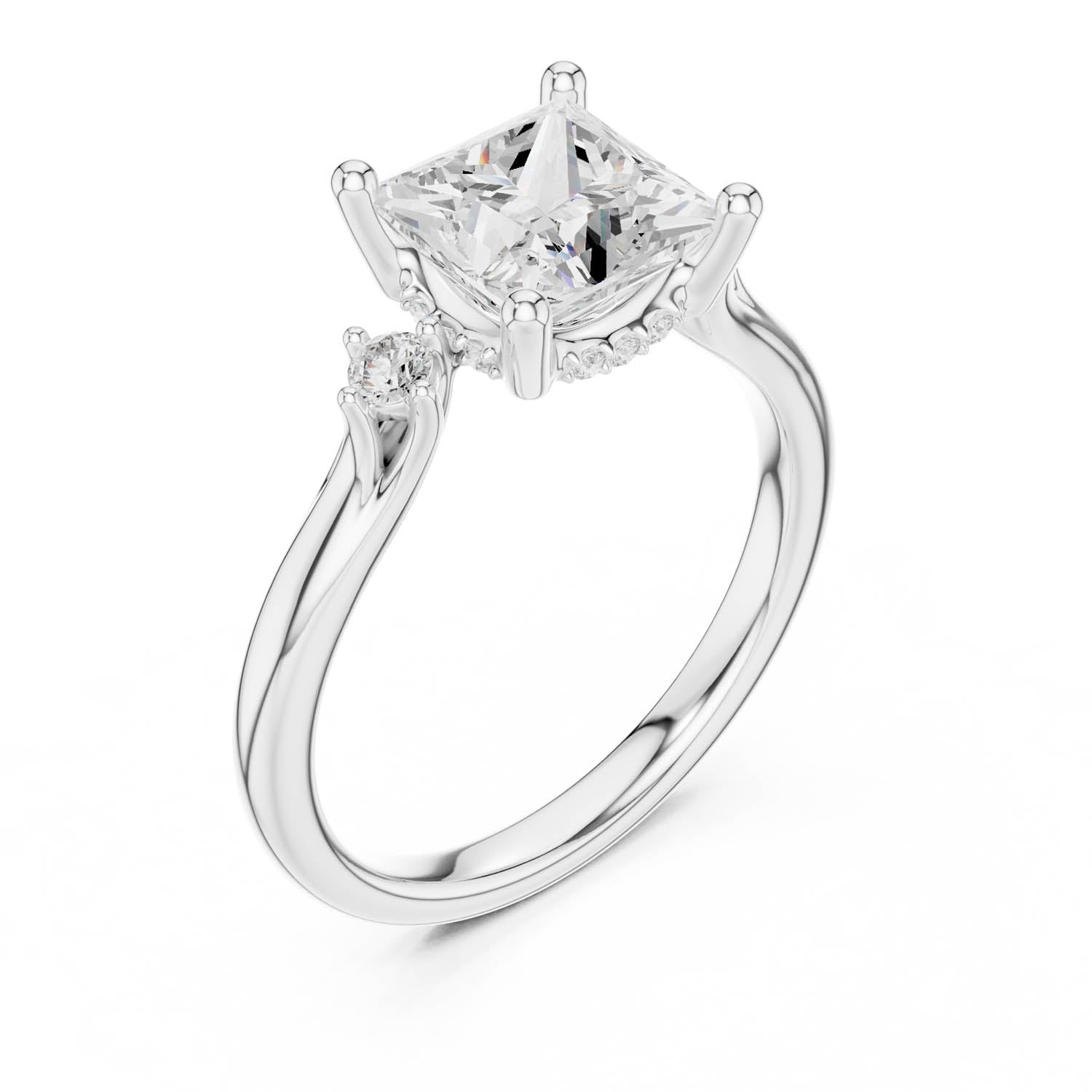 2.16 Ct. Princess Cut Diamond Hidden Halo Engagement Ring with Side Stones (DDLR-164-PR) 5