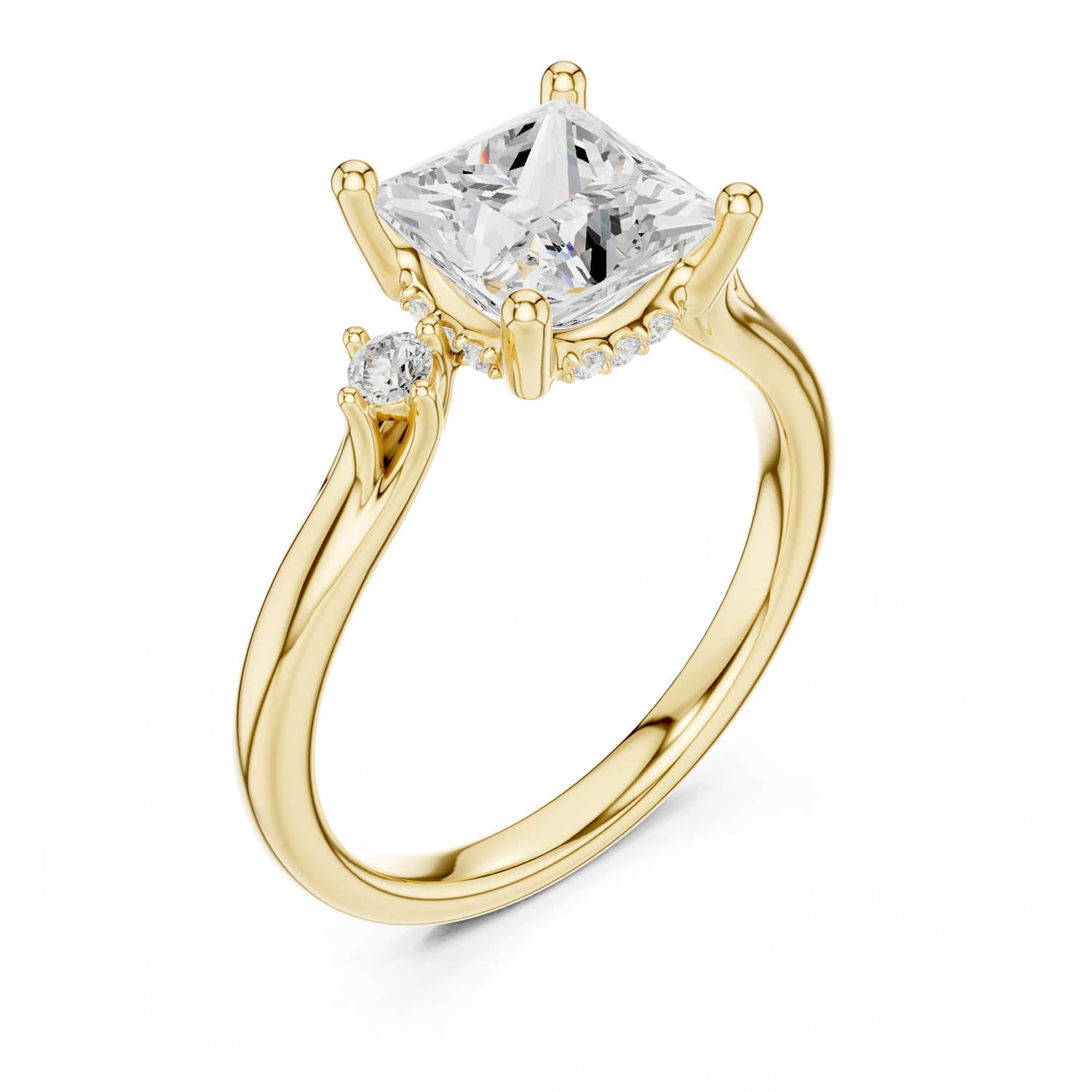 2.16 Ct. Princess Cut Diamond Hidden Halo Engagement Ring with Side Stones (DDLR-164-PR)