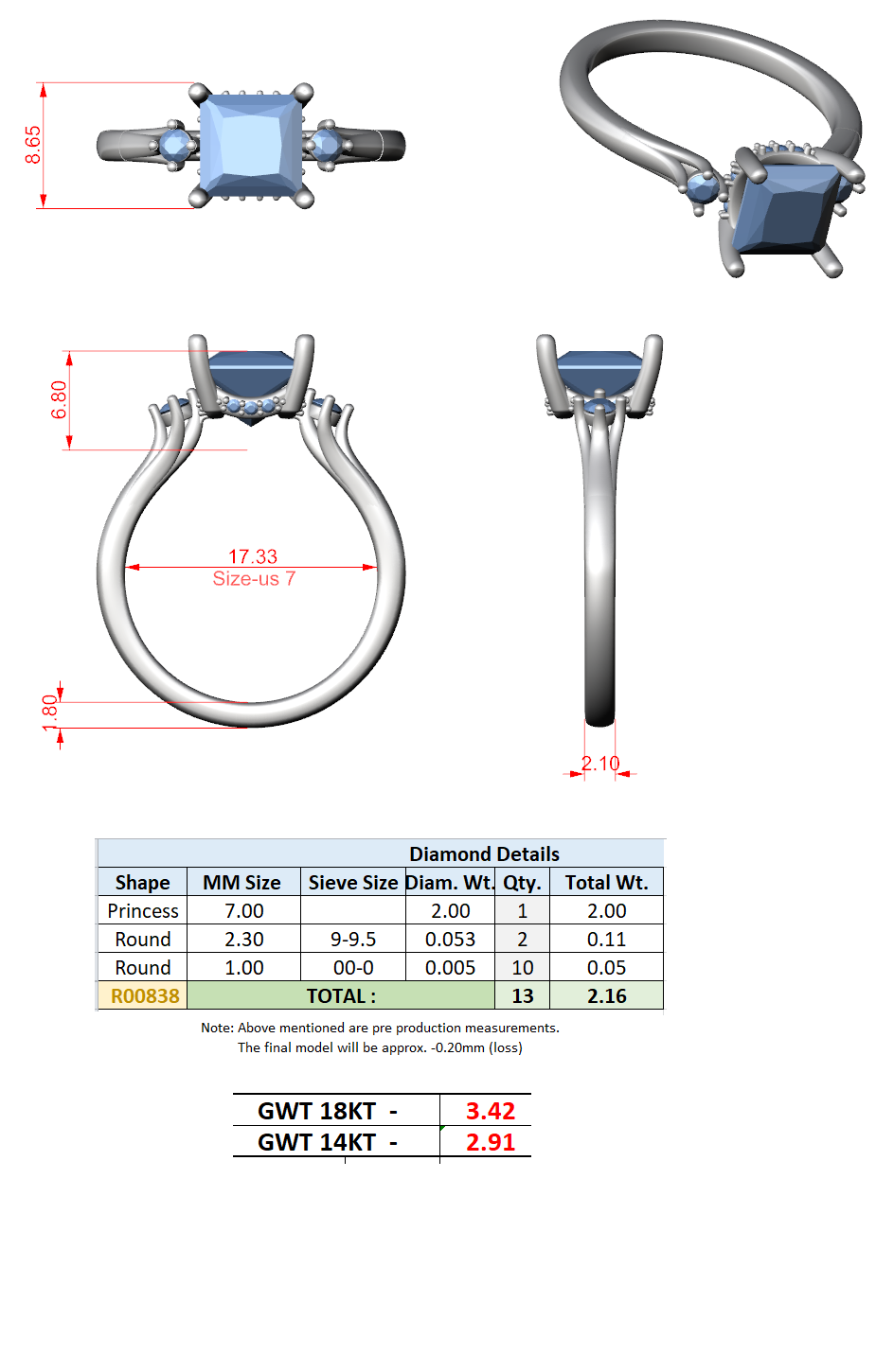2.16 Ct. Princess Cut Diamond Hidden Halo Engagement Ring with Side Stones (DDLR-164-PR) 7