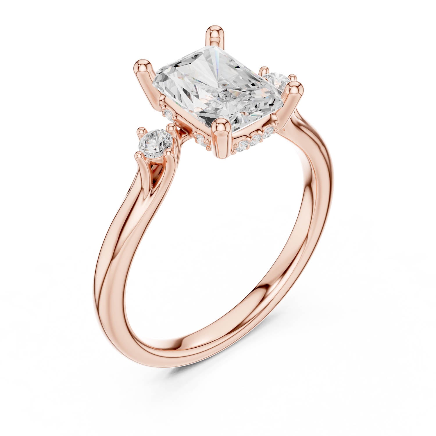 2.16 Ct. Radiant Cut Diamond Hidden Halo Engagement Ring with Side Stones (DDLR-164-RA) 11