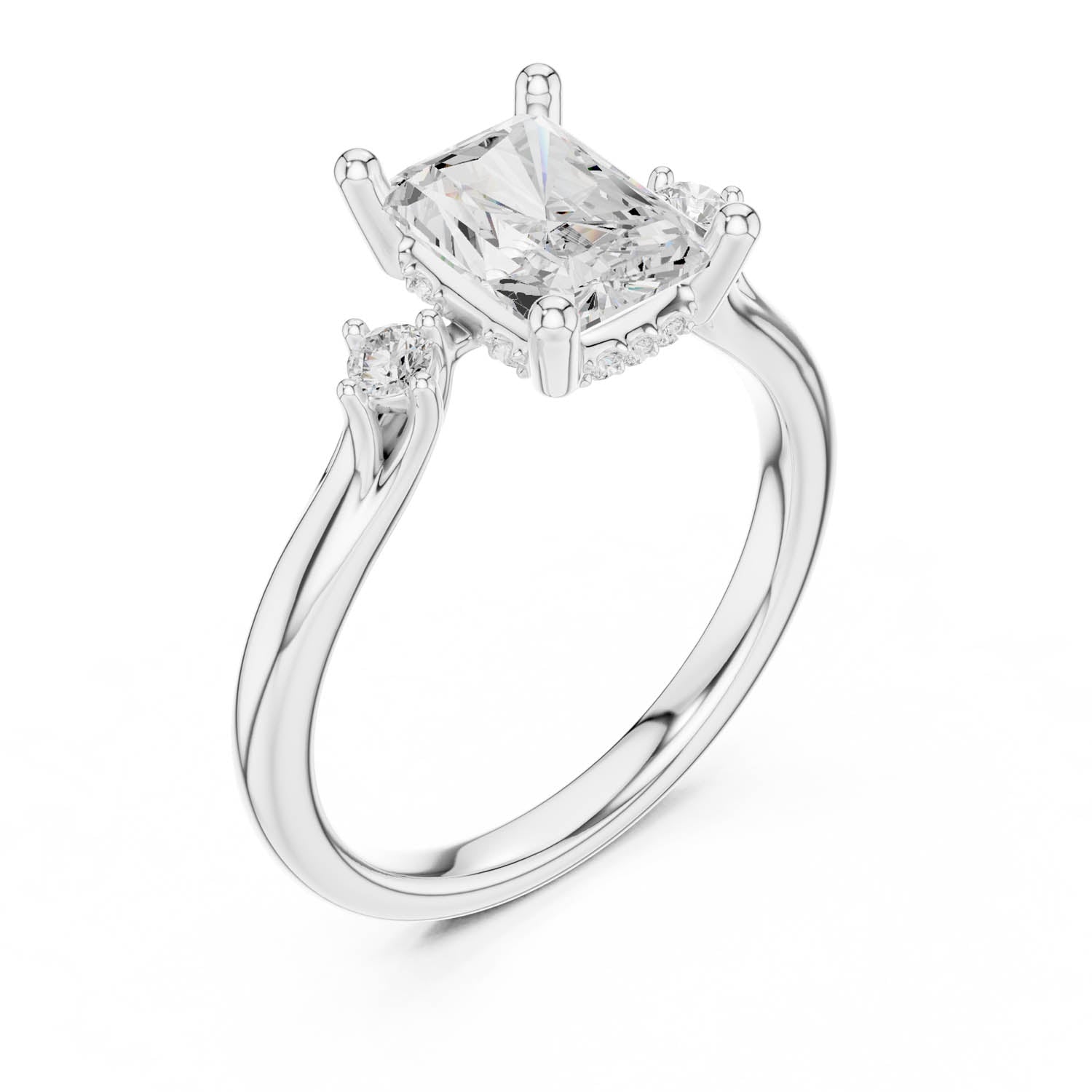 2.16 Ct. Radiant Cut Diamond Hidden Halo Engagement Ring with Side Stones (DDLR-164-RA) 4