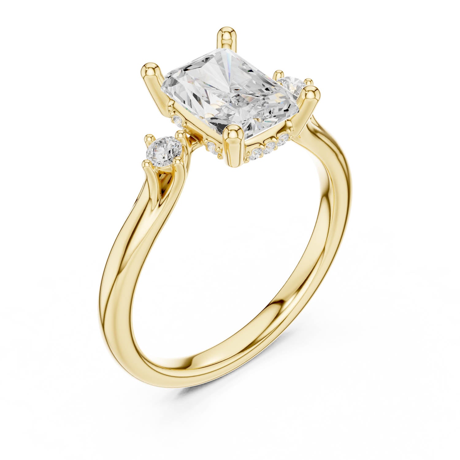 2.16 Ct. Radiant Cut Diamond Hidden Halo Engagement Ring with Side Stones (DDLR-164-RA)