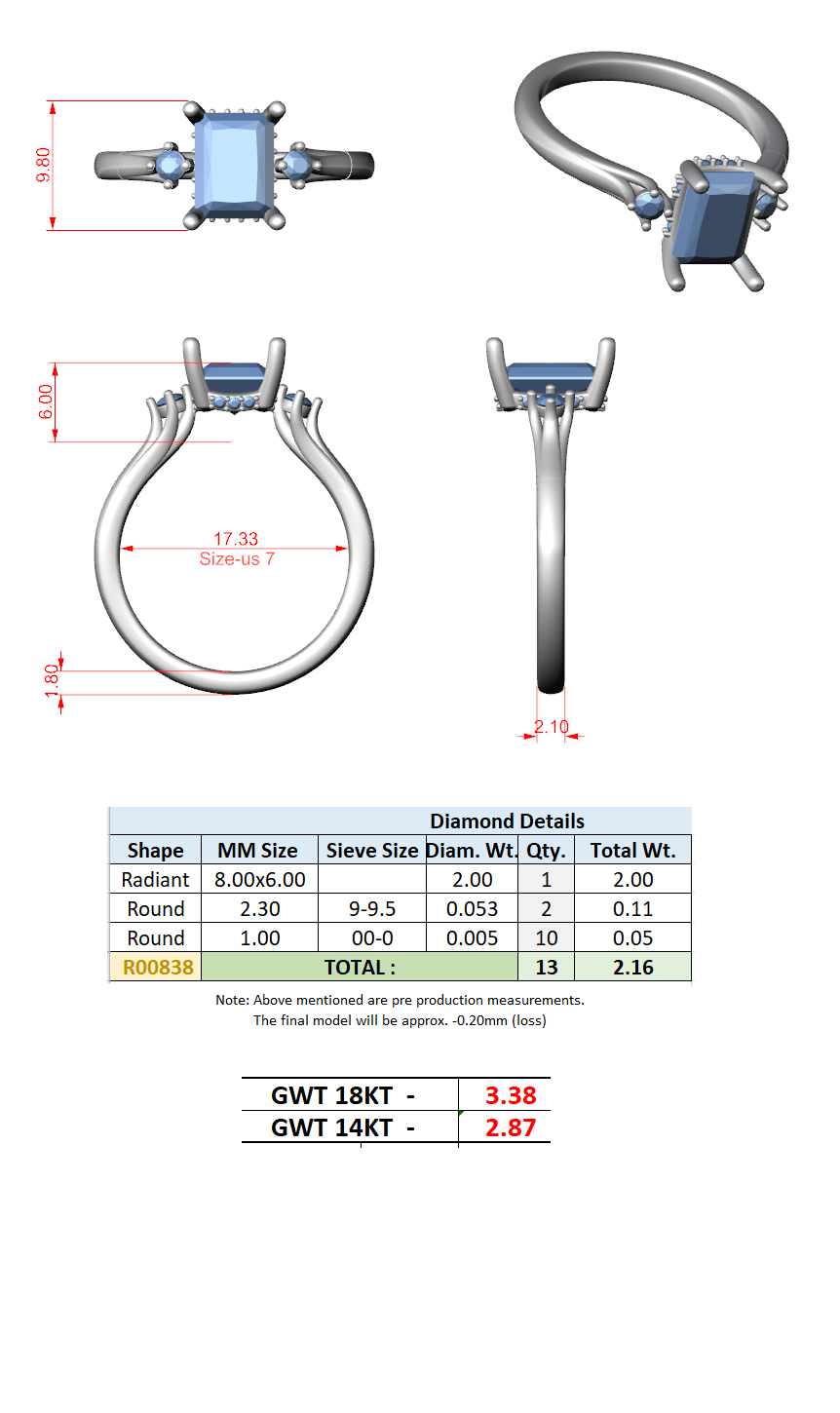 2.16 Ct. Radiant Cut Diamond Hidden Halo Engagement Ring with Side Stones (DDLR-164-RA) 13