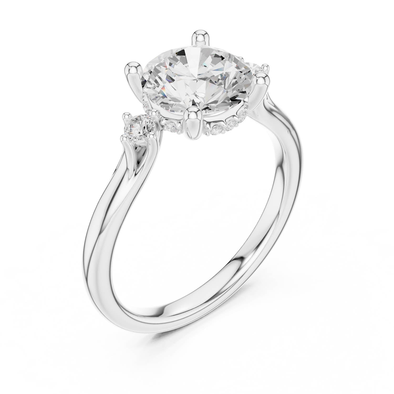 2.16 Ct. Round Brilliant Diamond Hidden Halo Engagement Ring with Side Stones (DDLR-164-RD) 4