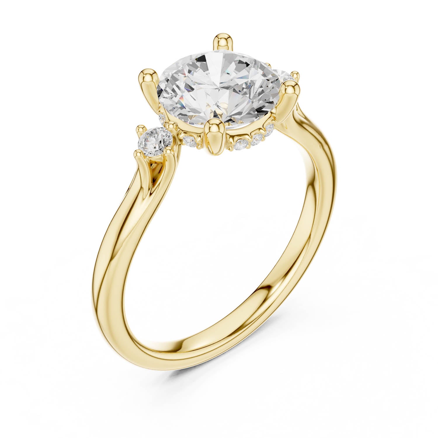 2.16 Ct. Round Brilliant Diamond Hidden Halo Engagement Ring with Side Stones (DDLR-164-RD)