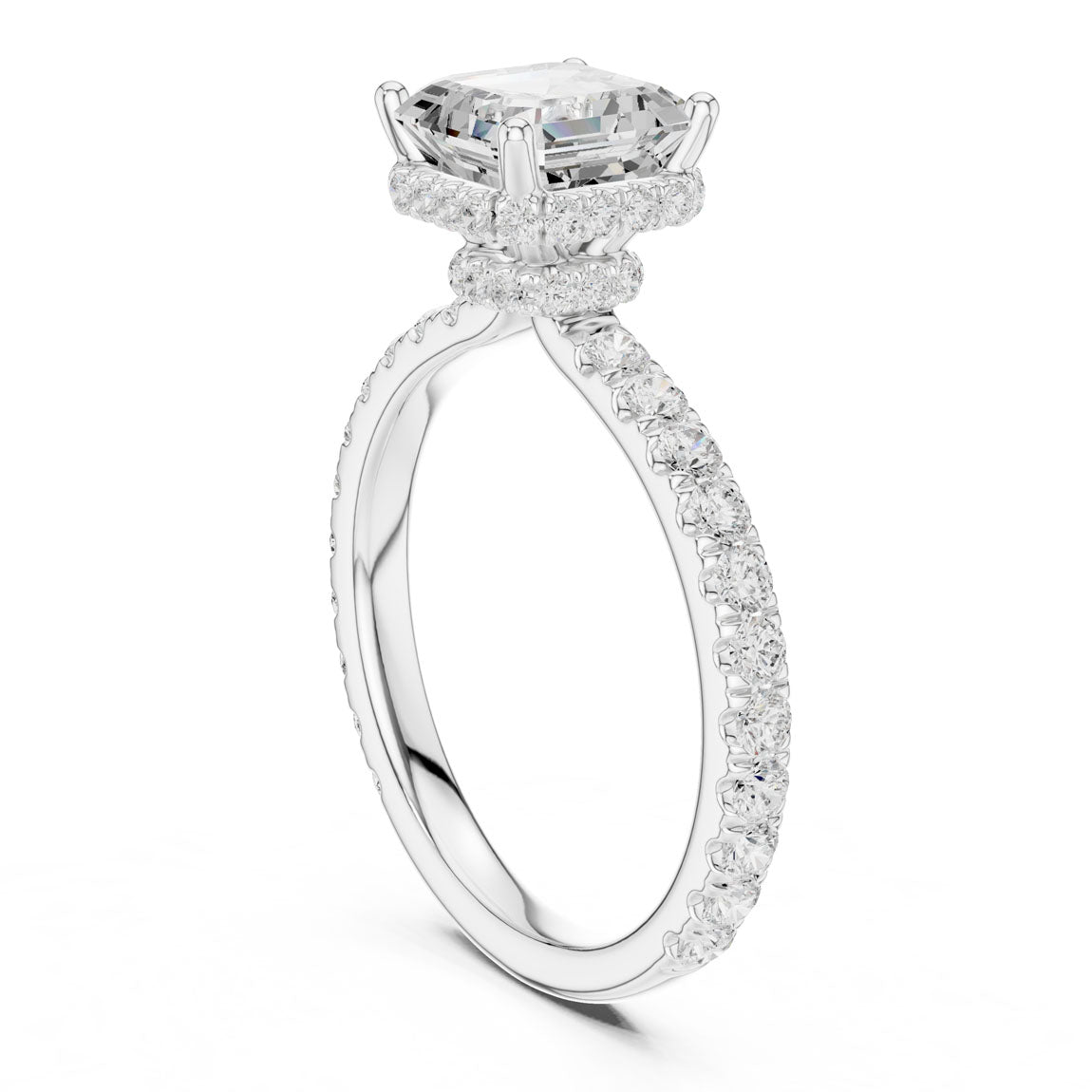 2.14 Ct. Classic Asscher Diamond Ring with Double Hidden Halo and Pavé Shank (DDLR-165-AC) 9