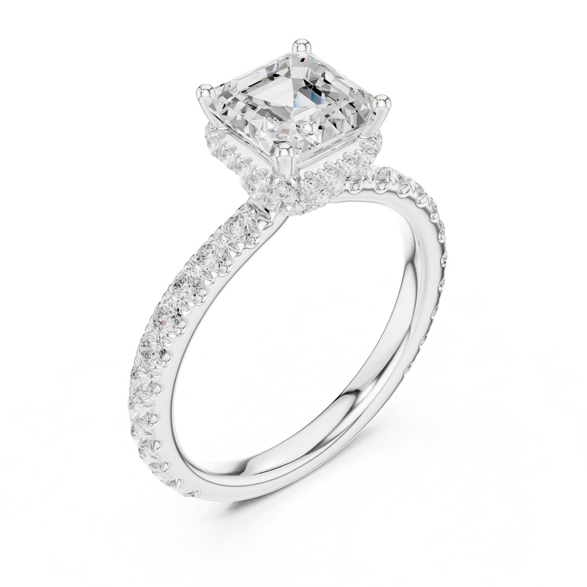 2.14 Ct. Classic Asscher Diamond Ring with Double Hidden Halo and Pavé Shank (DDLR-165-AC) 6