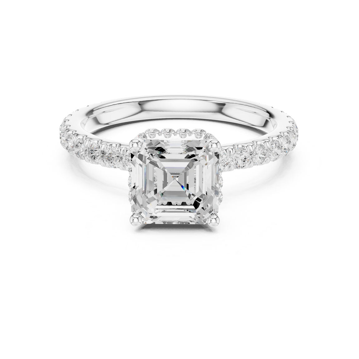 2.14 Ct. Classic Asscher Diamond Ring with Double Hidden Halo and Pavé Shank (DDLR-165-AC) 5