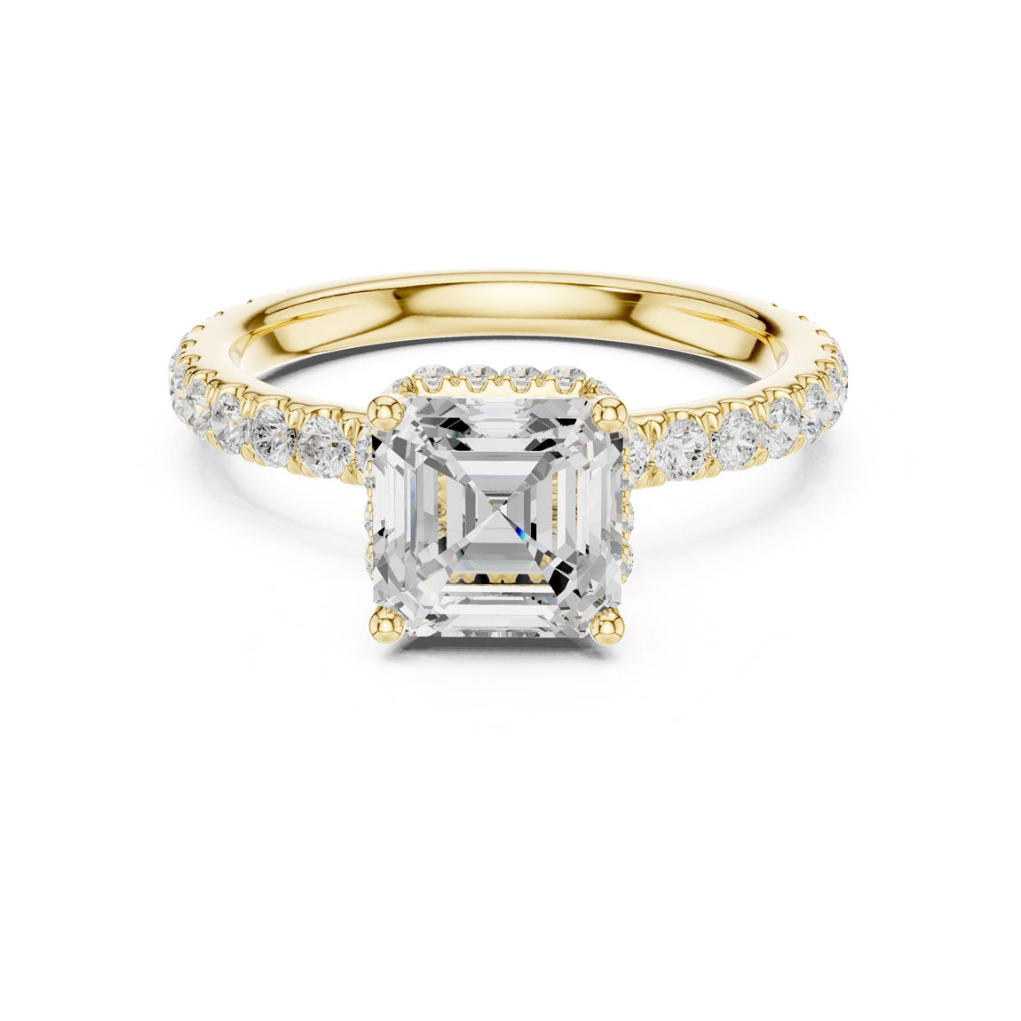 2.14 Ct. Classic Asscher Diamond Ring with Double Hidden Halo and Pavé Shank (DDLR-165-AC)