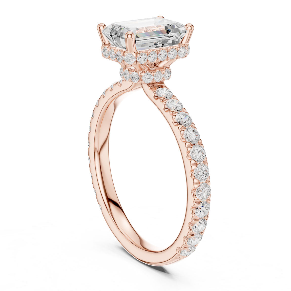 2.14 Ct. Classic Emerald Cut Diamond Ring with Double Hidden Halo and Pavé Shank (DDLR-165-EM) 9