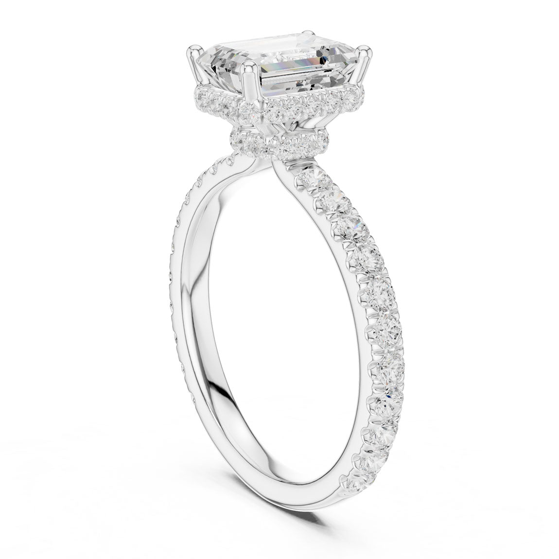 2.14 Ct. Classic Emerald Cut Diamond Ring with Double Hidden Halo and Pavé Shank (DDLR-165-EM) 10