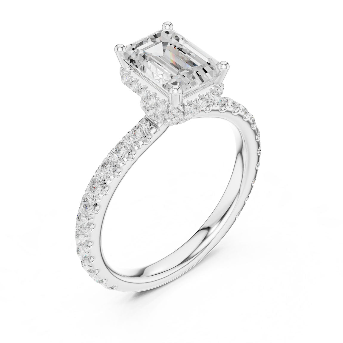 2.14 Ct. Classic Emerald Cut Diamond Ring with Double Hidden Halo and Pavé Shank (DDLR-165-EM) 6