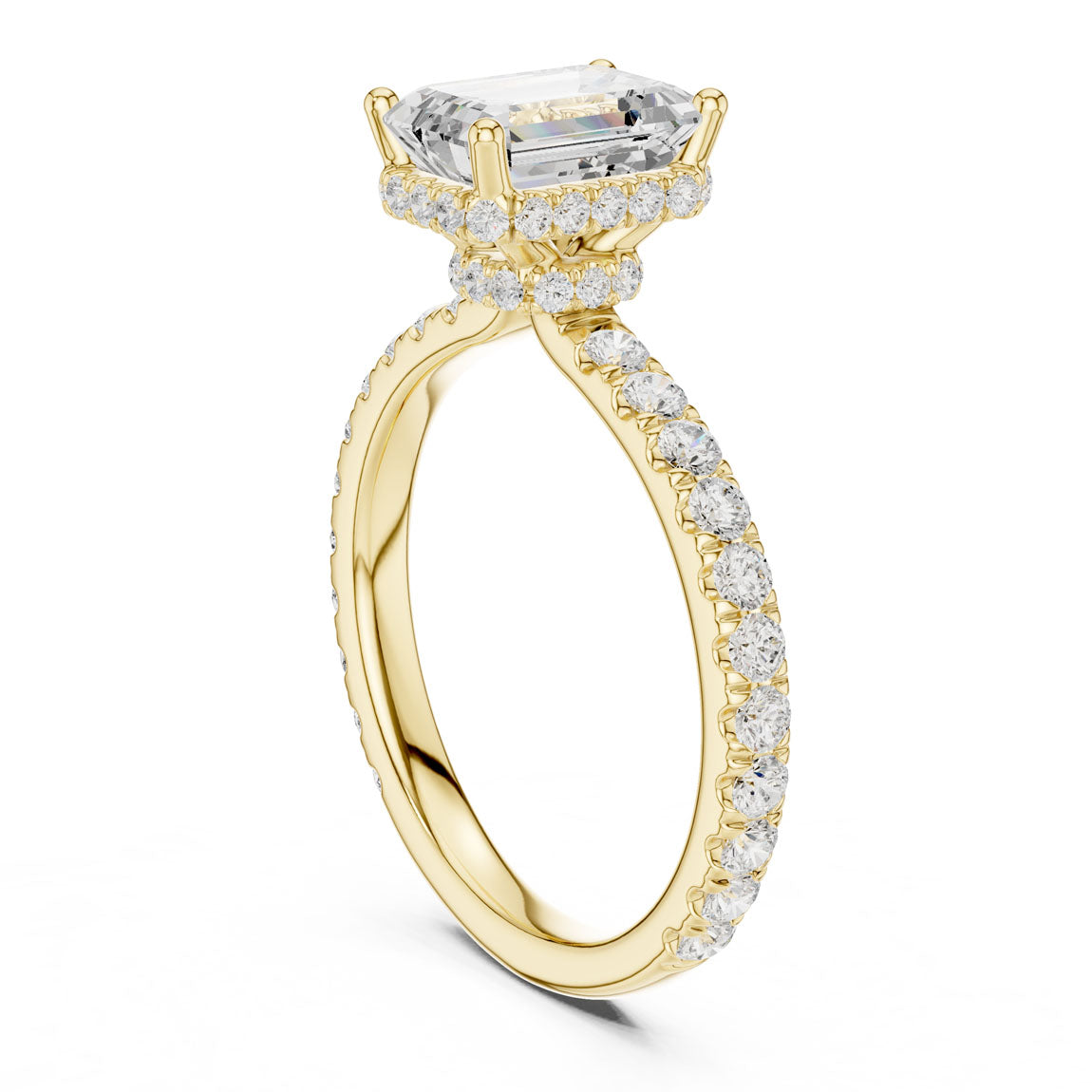 2.14 Ct. Classic Emerald Cut Diamond Ring with Double Hidden Halo and Pavé Shank (DDLR-165-EM) 3
