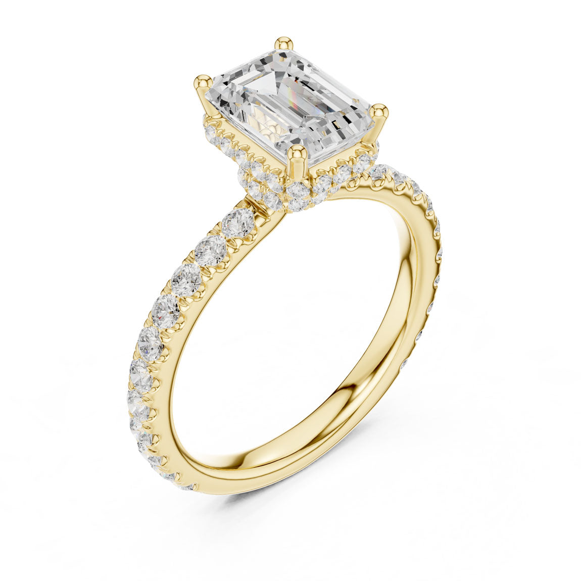 2.14 Ct. Classic Emerald Cut Diamond Ring with Double Hidden Halo and Pavé Shank (DDLR-165-EM)
