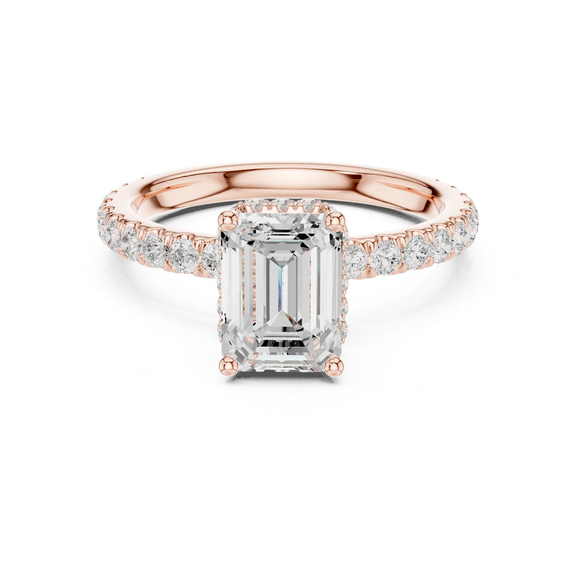 2.14 Ct. Classic Emerald Cut Diamond Ring with Double Hidden Halo and Pavé Shank (DDLR-165-EM) 7