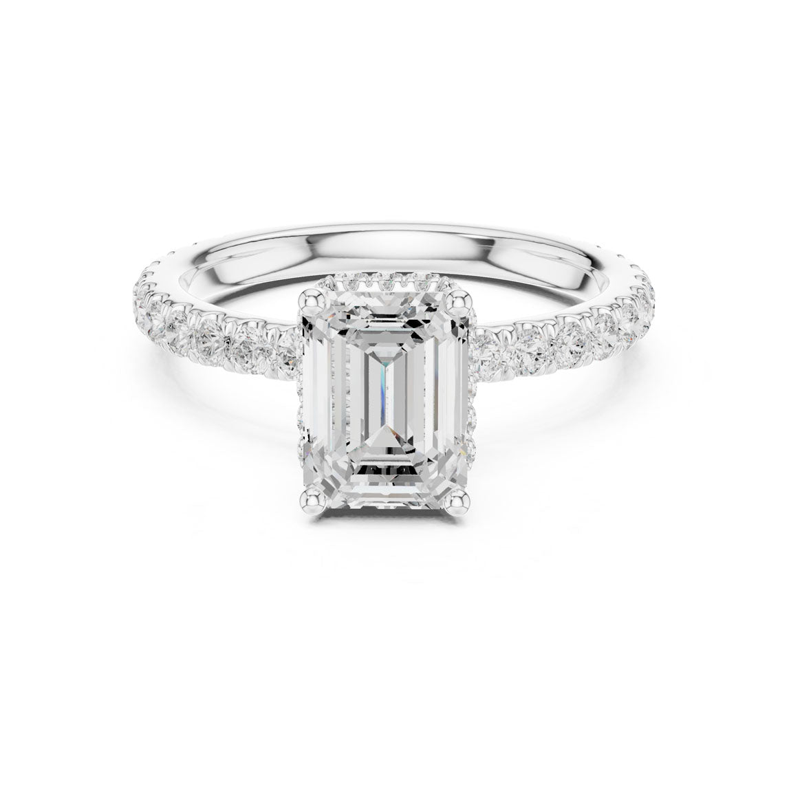 2.14 Ct. Classic Emerald Cut Diamond Ring with Double Hidden Halo and Pavé Shank (DDLR-165-EM) 5