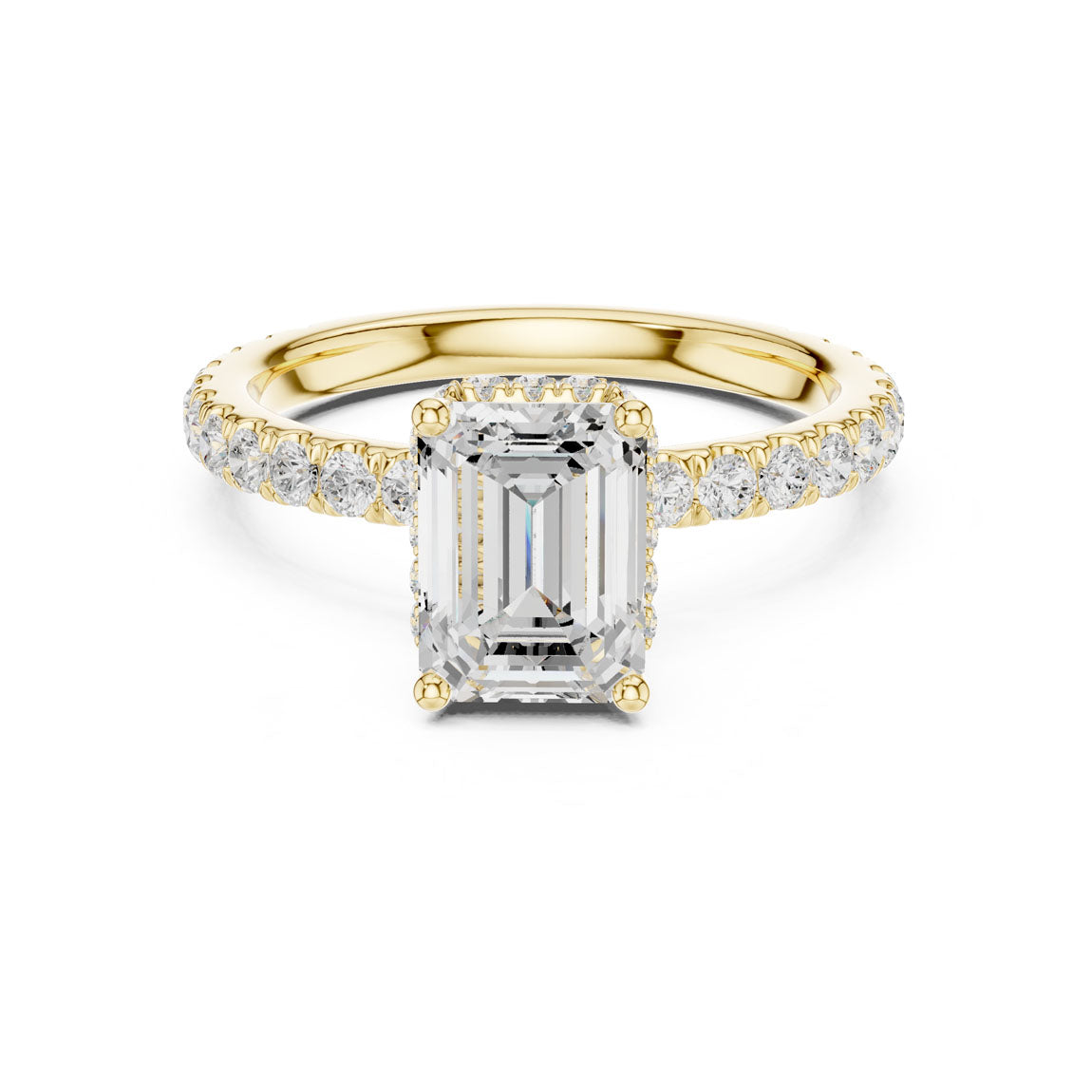 2.14 Ct. Classic Emerald Cut Diamond Ring with Double Hidden Halo and Pavé Shank (DDLR-165-EM)