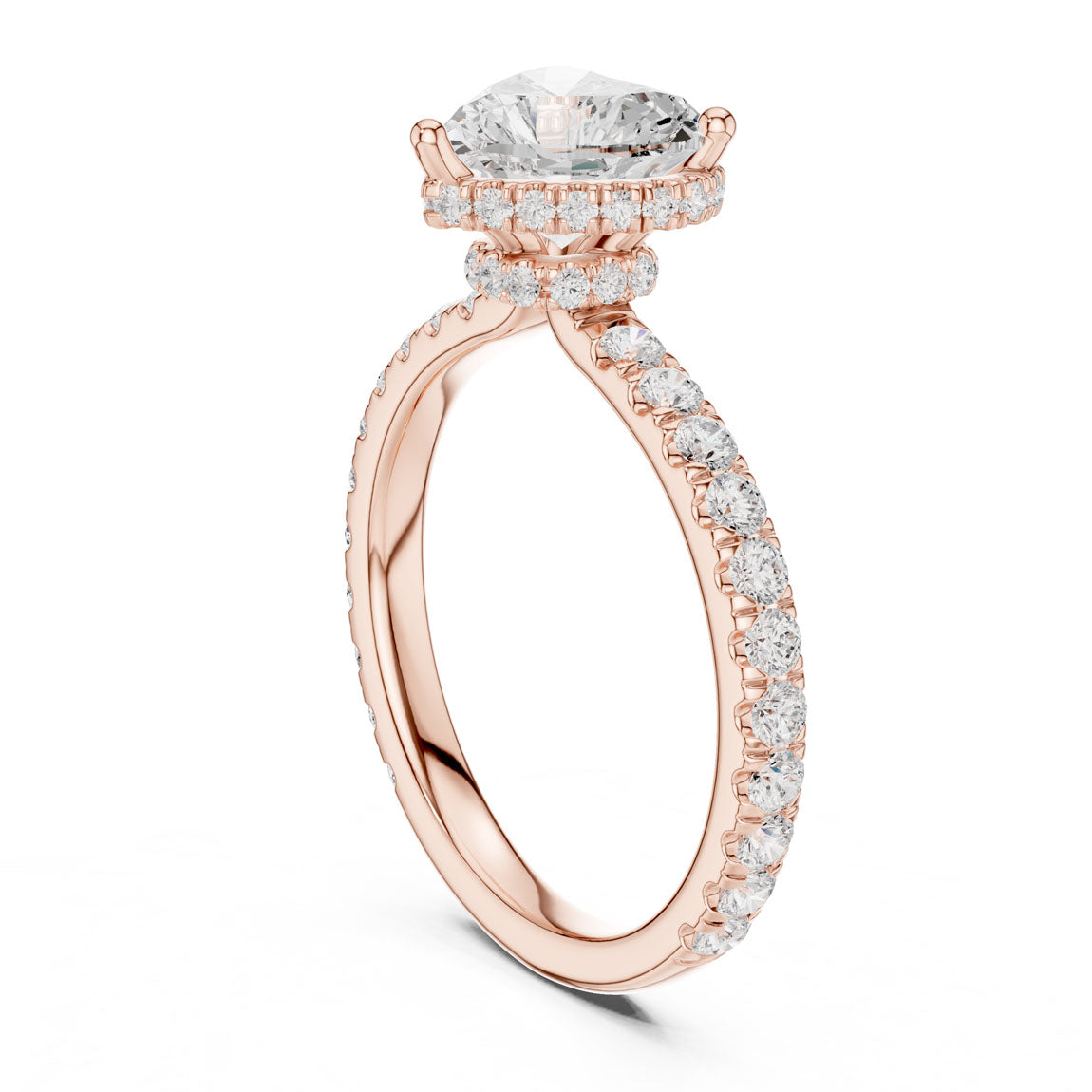 2.15 Ct. Classic Heart Diamond Ring with Double Hidden Halo and Pavé Shank (DDLR-165-HR) 10
