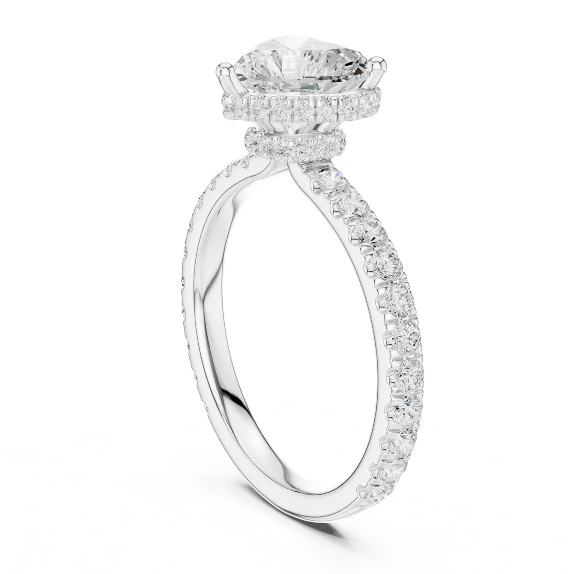 2.15 Ct. Classic Heart Diamond Ring with Double Hidden Halo and Pavé Shank (DDLR-165-HR) 9