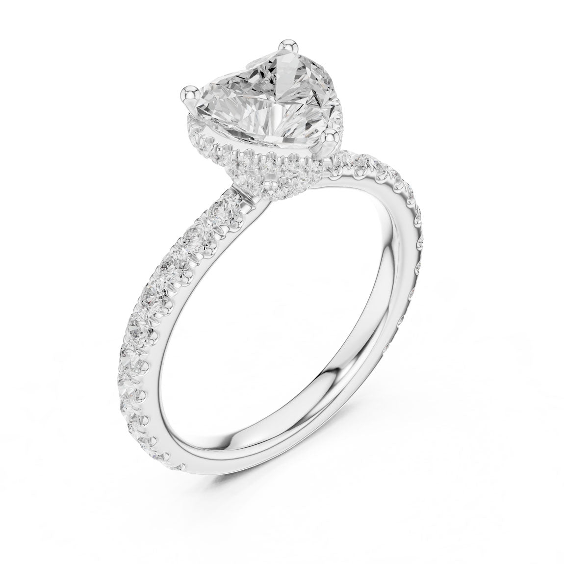2.15 Ct. Classic Heart Diamond Ring with Double Hidden Halo and Pavé Shank (DDLR-165-HR) 6