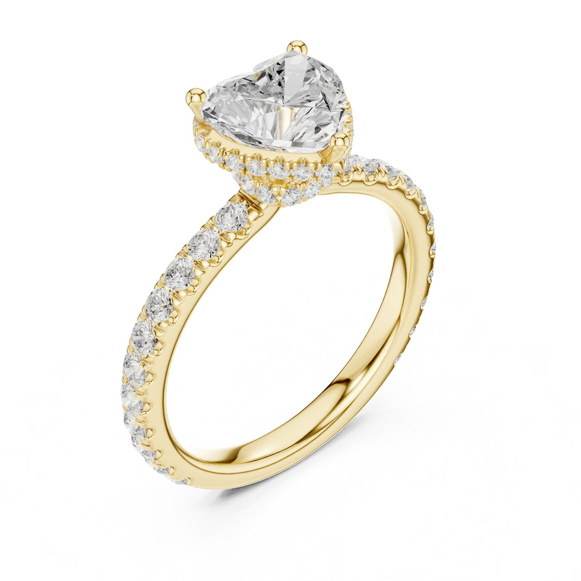 2.15 Ct. Classic Heart Diamond Ring with Double Hidden Halo and Pavé Shank (DDLR-165-HR)