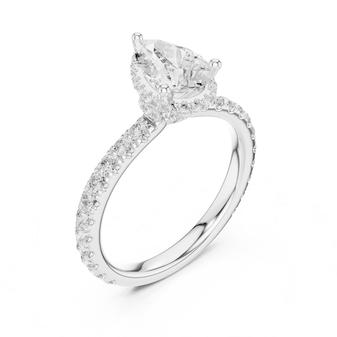 2.15 Ct. Classic Pear Diamond Ring with Double Hidden Halo and Pavé Shank (DDLR-165-PE) 6