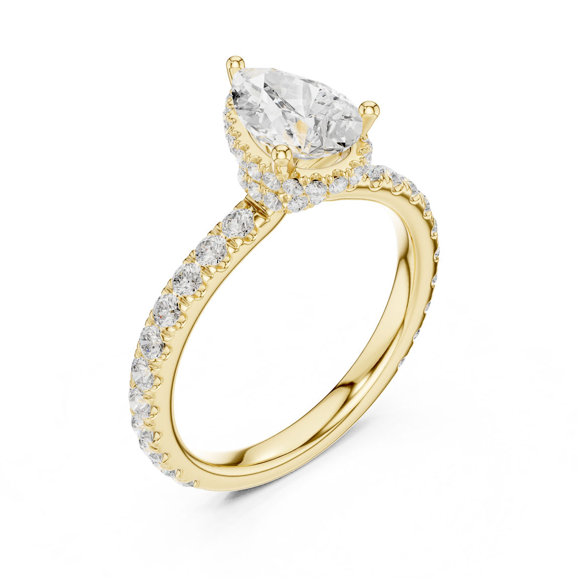 2.15 Ct. Classic Pear Diamond Ring with Double Hidden Halo and Pavé Shank (DDLR-165-PE)