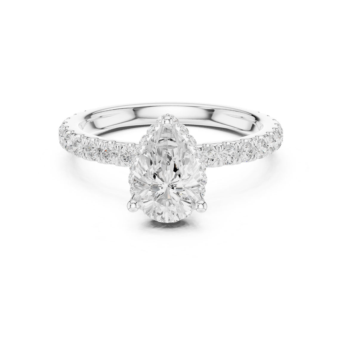 2.15 Ct. Classic Pear Diamond Ring with Double Hidden Halo and Pavé Shank (DDLR-165-PE)