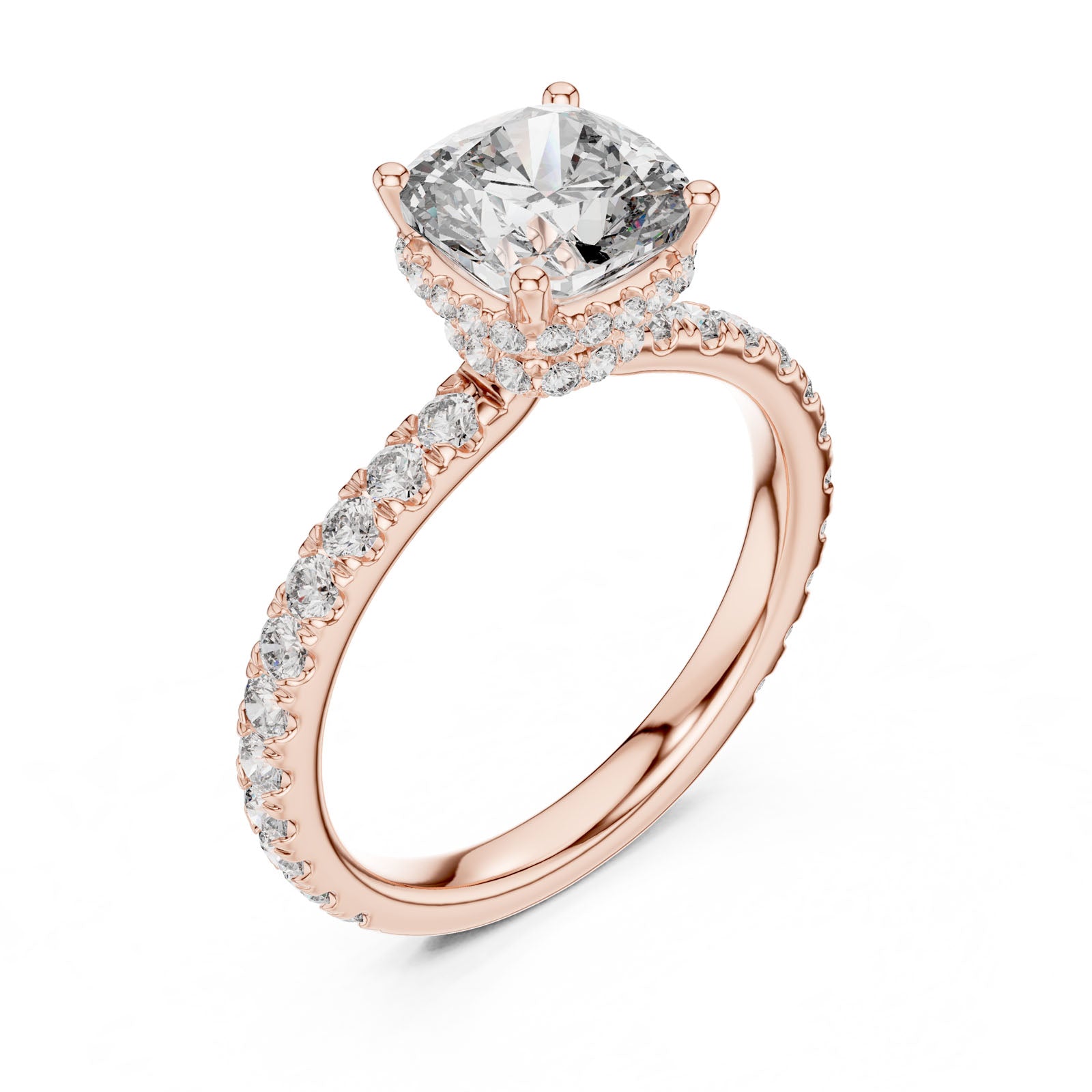 2.10 Ct. Cushion Cut Diamond Ring with Hidden Halo and Pavé Band (DDLR-165) 13