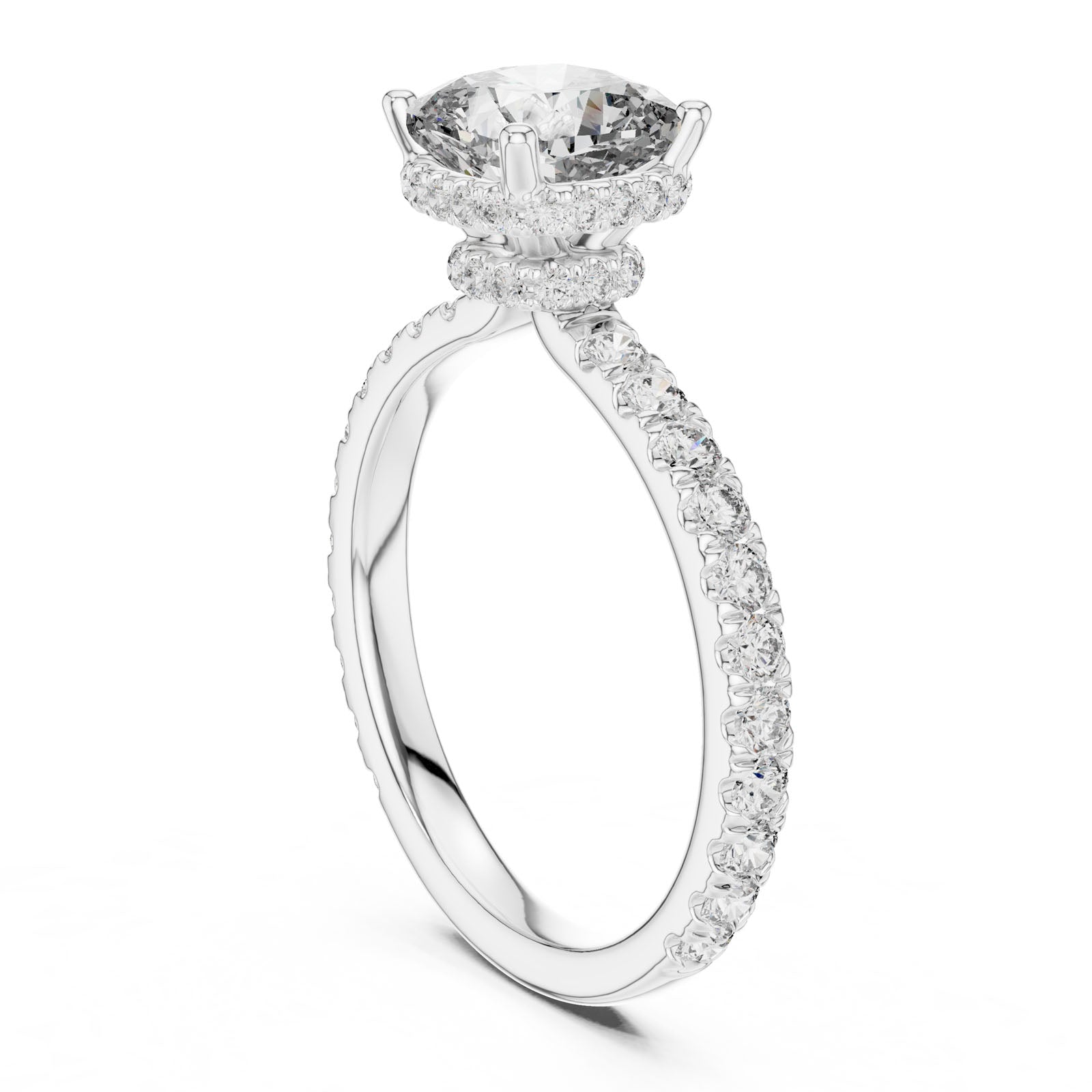 2.10 Ct. Cushion Cut Diamond Ring with Hidden Halo and Pavé Band (DDLR-165) 6