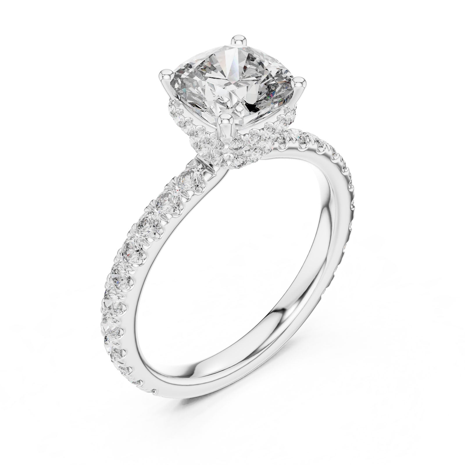 2.10 Ct. Cushion Cut Diamond Ring with Hidden Halo and Pavé Band (DDLR-165) 7