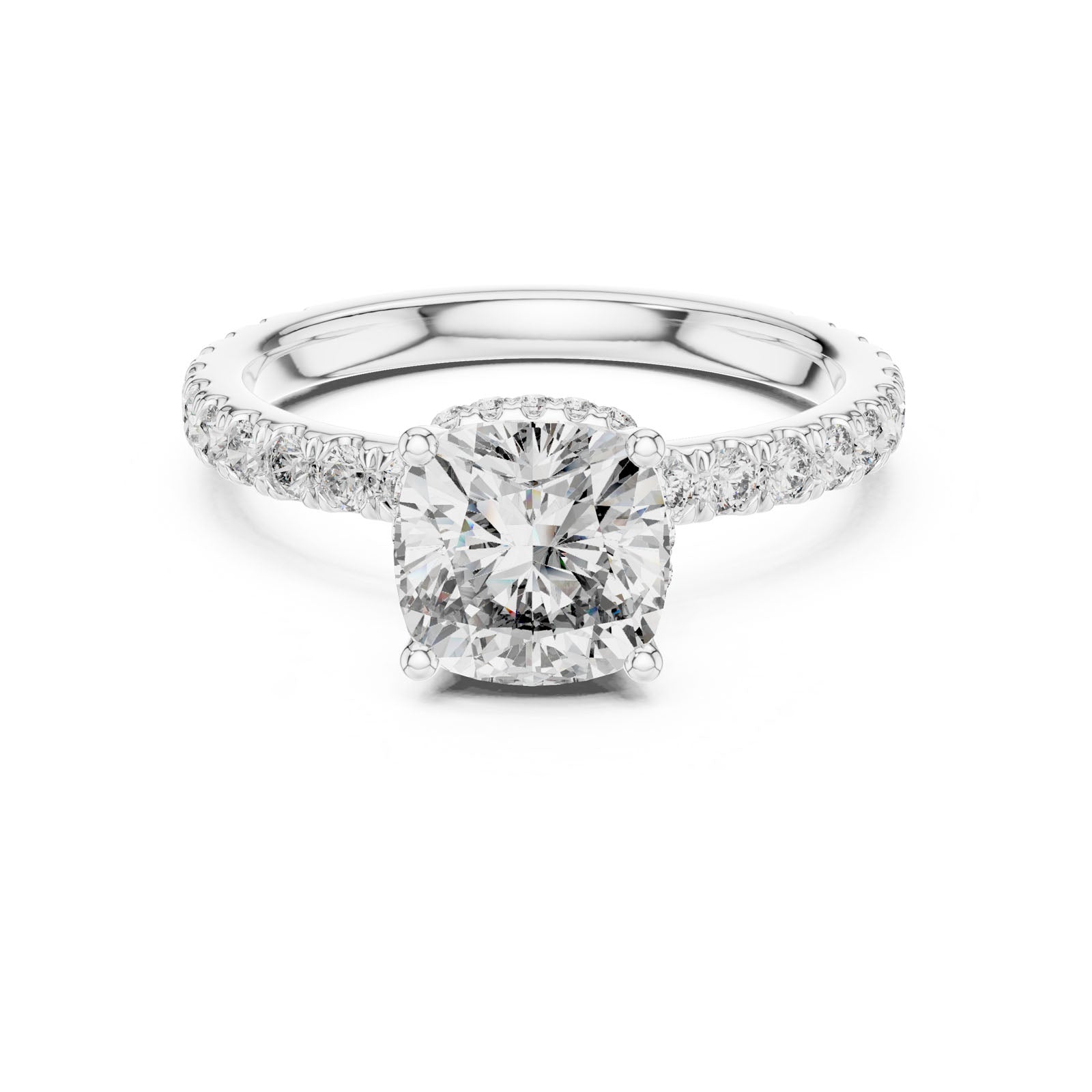 2.10 Ct. Cushion Cut Diamond Ring with Hidden Halo and Pavé Band (DDLR-165)