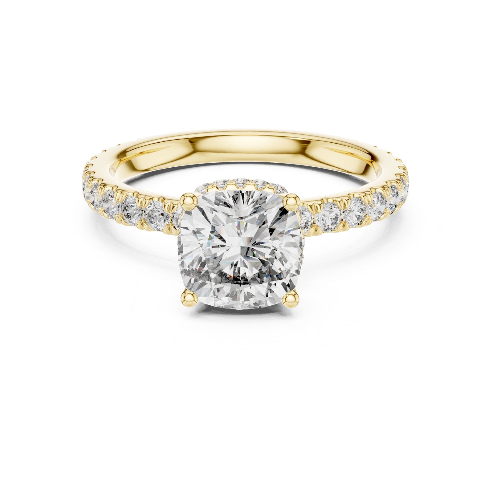 2.10 Ct. Cushion Cut Diamond Ring with Hidden Halo and Pavé Band (DDLR-165) 11