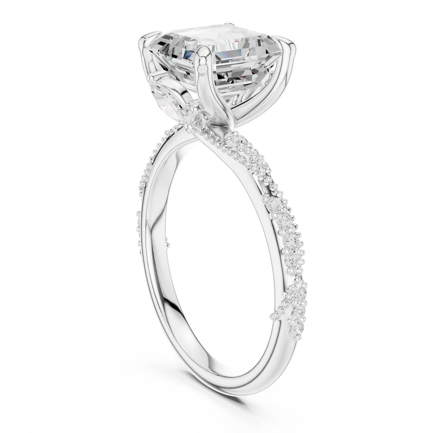 2.93 Ct. Asscher Cut Diamond Pavé Engagement Ring with Hidden Halo (DDLR-167-AC) 11