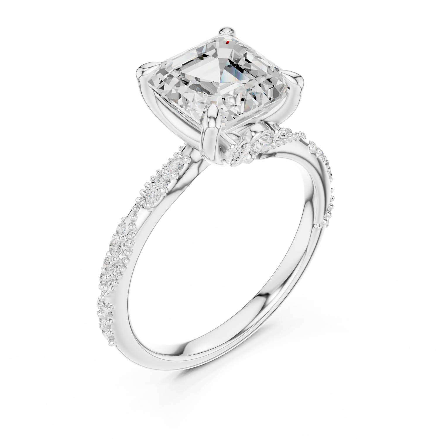 2.93 Ct. Asscher Cut Diamond Pavé Engagement Ring with Hidden Halo (DDLR-167-AC) 12