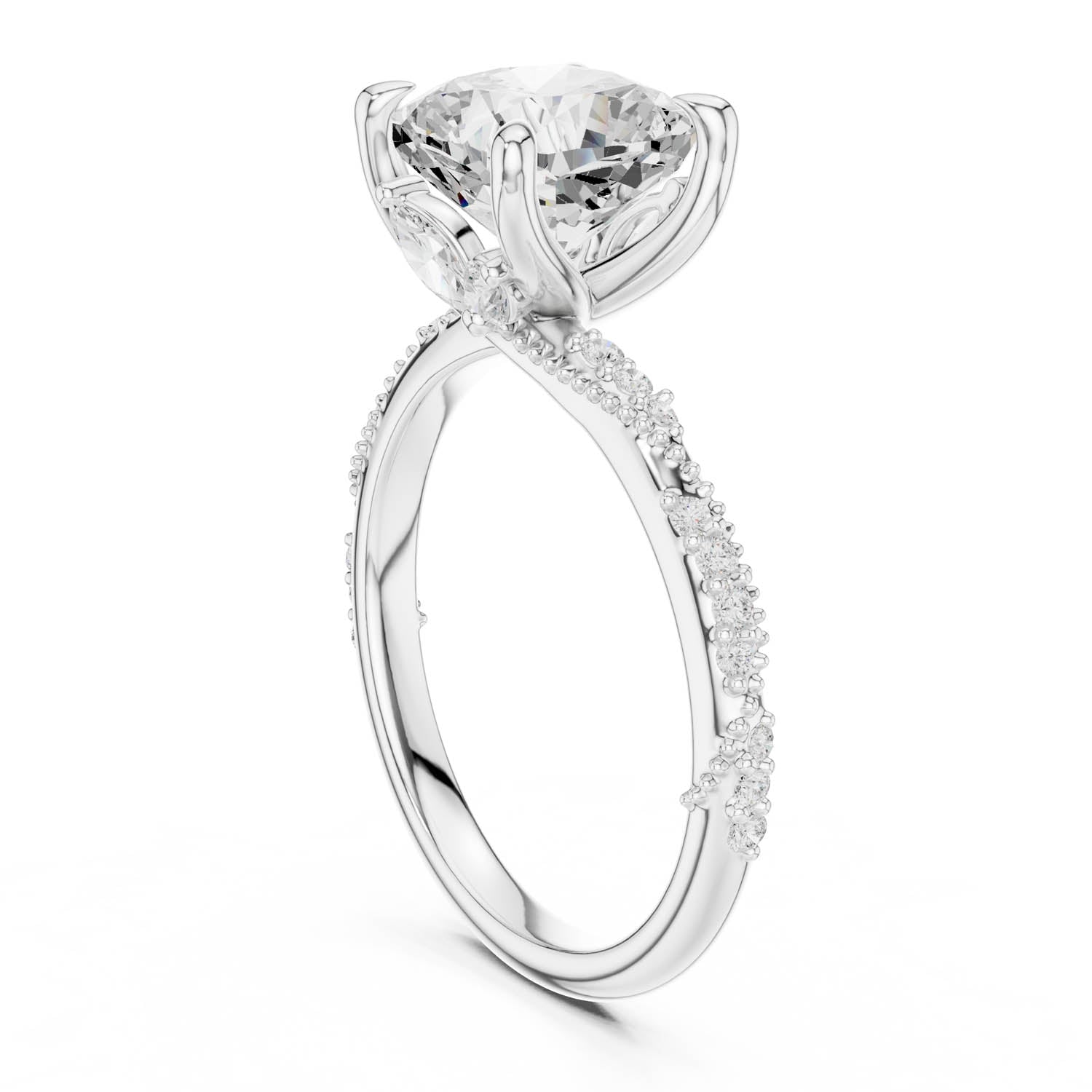 2.93 Ct. Cushion Cut Diamond Pavé Engagement Ring with Hidden Halo (DDLR-167-CU) 11