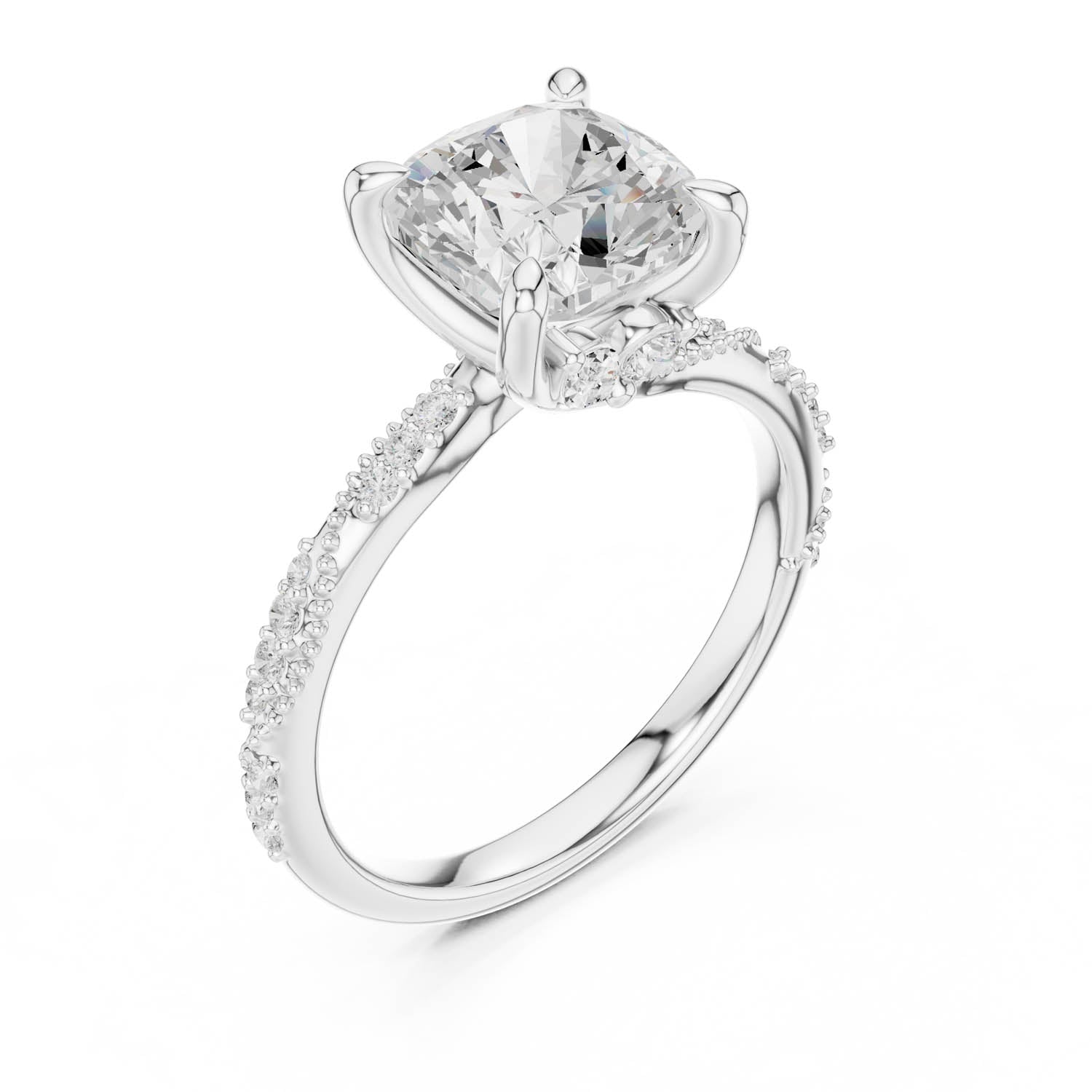 2.93 Ct. Cushion Cut Diamond Pavé Engagement Ring with Hidden Halo (DDLR-167-CU) 12