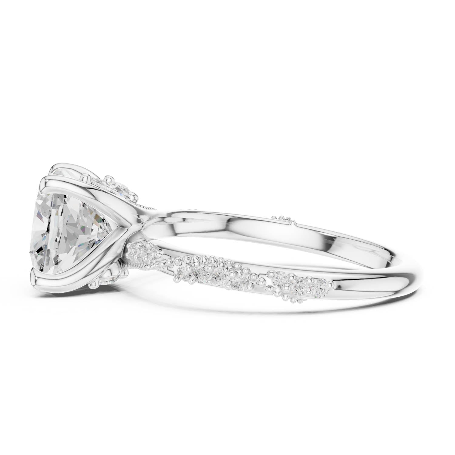 2.93 Ct. Cushion Cut Diamond Pavé Engagement Ring with Hidden Halo (DDLR-167-CU) 6
