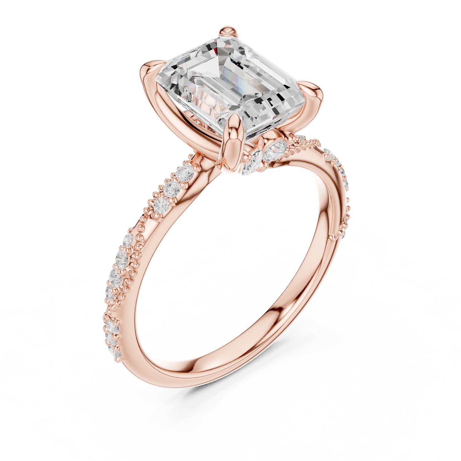 2.93 Ct. Emerald Cut Diamond Pavé Engagement Ring with Hidden Halo (DDLR-167-EM) 12