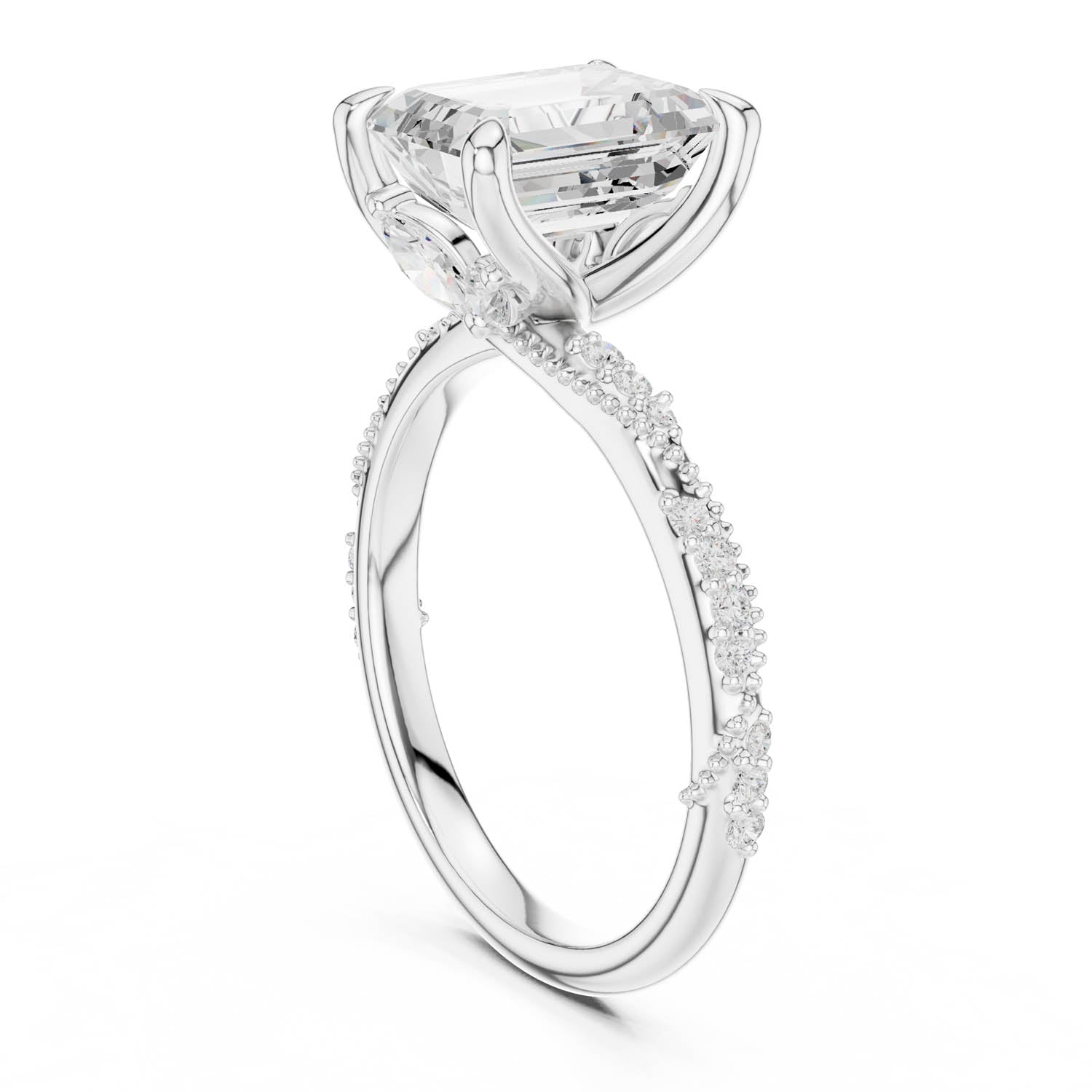 2.93 Ct. Emerald Cut Diamond Pavé Engagement Ring with Hidden Halo (DDLR-167-EM) 13