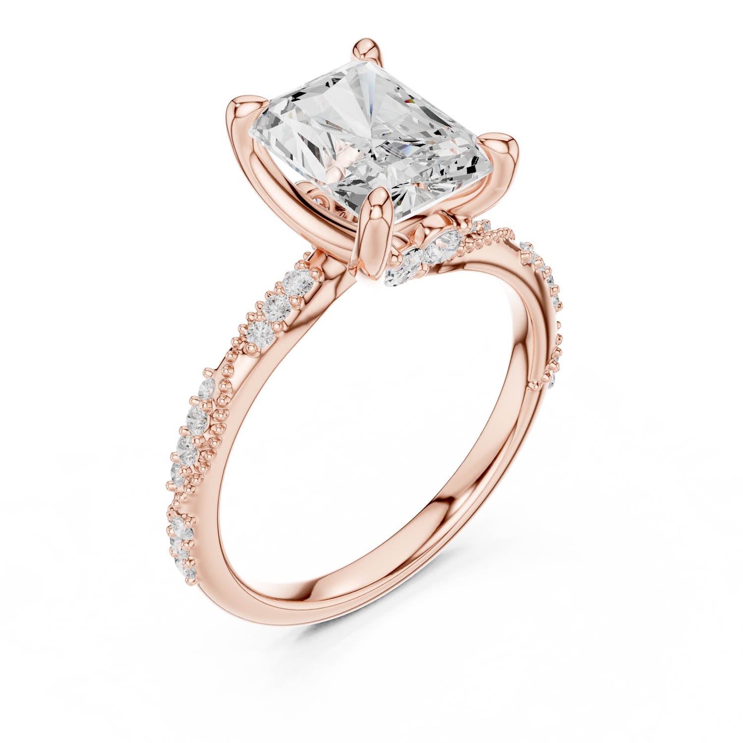 2.93 Ct. Radiant Cut Diamond Pavé Engagement Ring with Hidden Halo (DDLR-167-RA) 12