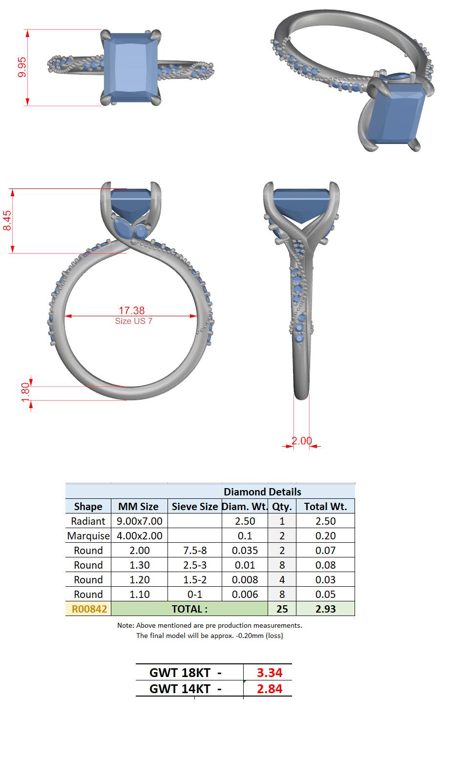 2.93 Ct. Radiant Cut Diamond Pavé Engagement Ring with Hidden Halo (DDLR-167-RA) 14