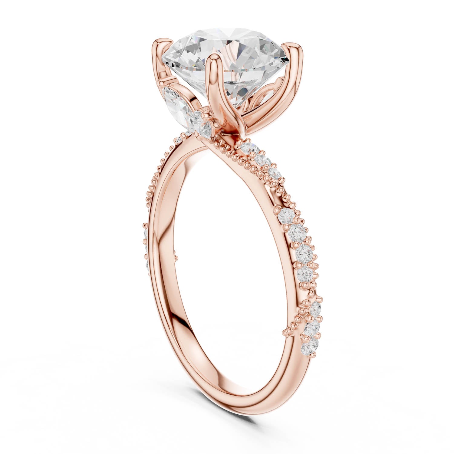 2.93 Ct. Round Brilliant Diamond Pavé Engagement Ring with Hidden Halo (DDLR-167-RD) 11