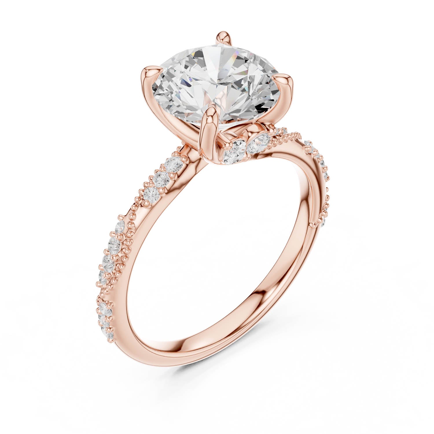 2.93 Ct. Round Brilliant Diamond Pavé Engagement Ring with Hidden Halo (DDLR-167-RD) 12
