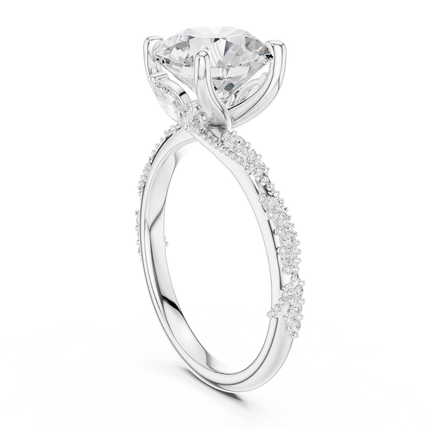 2.93 Ct. Round Brilliant Diamond Pavé Engagement Ring with Hidden Halo (DDLR-167-RD) 13