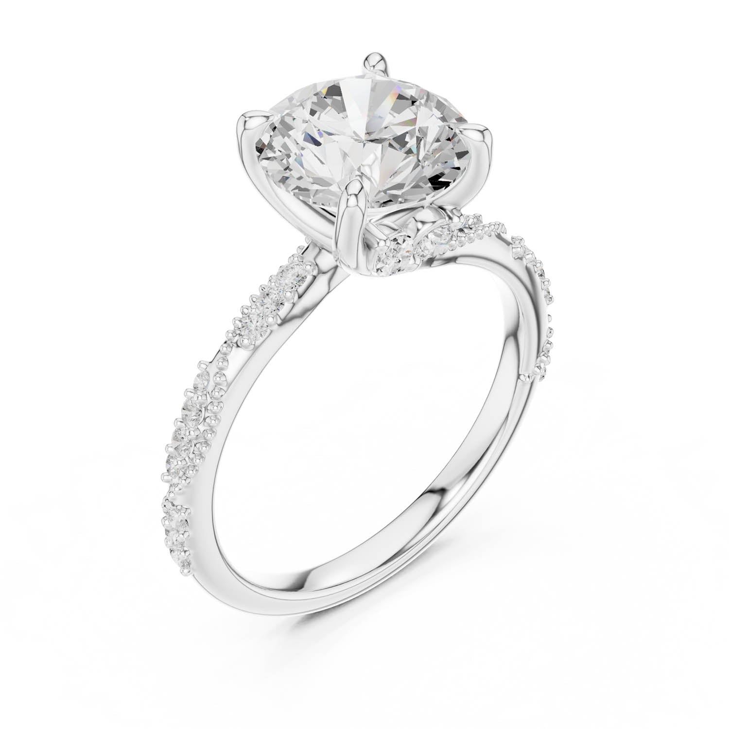 2.93 Ct. Round Brilliant Diamond Pavé Engagement Ring with Hidden Halo (DDLR-167-RD) 5