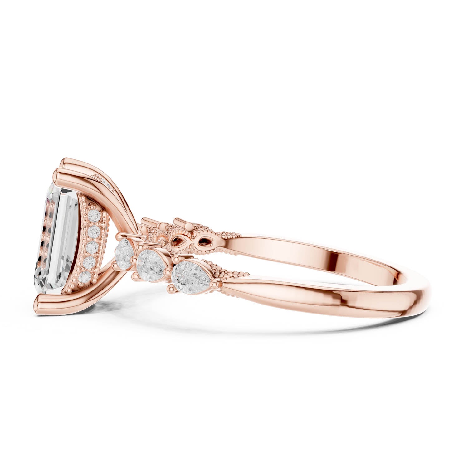 2.33 Ct. Classic Emerald Cut Diamond Ring with Pear Side Stones and Hidden Halo (DDLR-168 -R00843-EM) 4