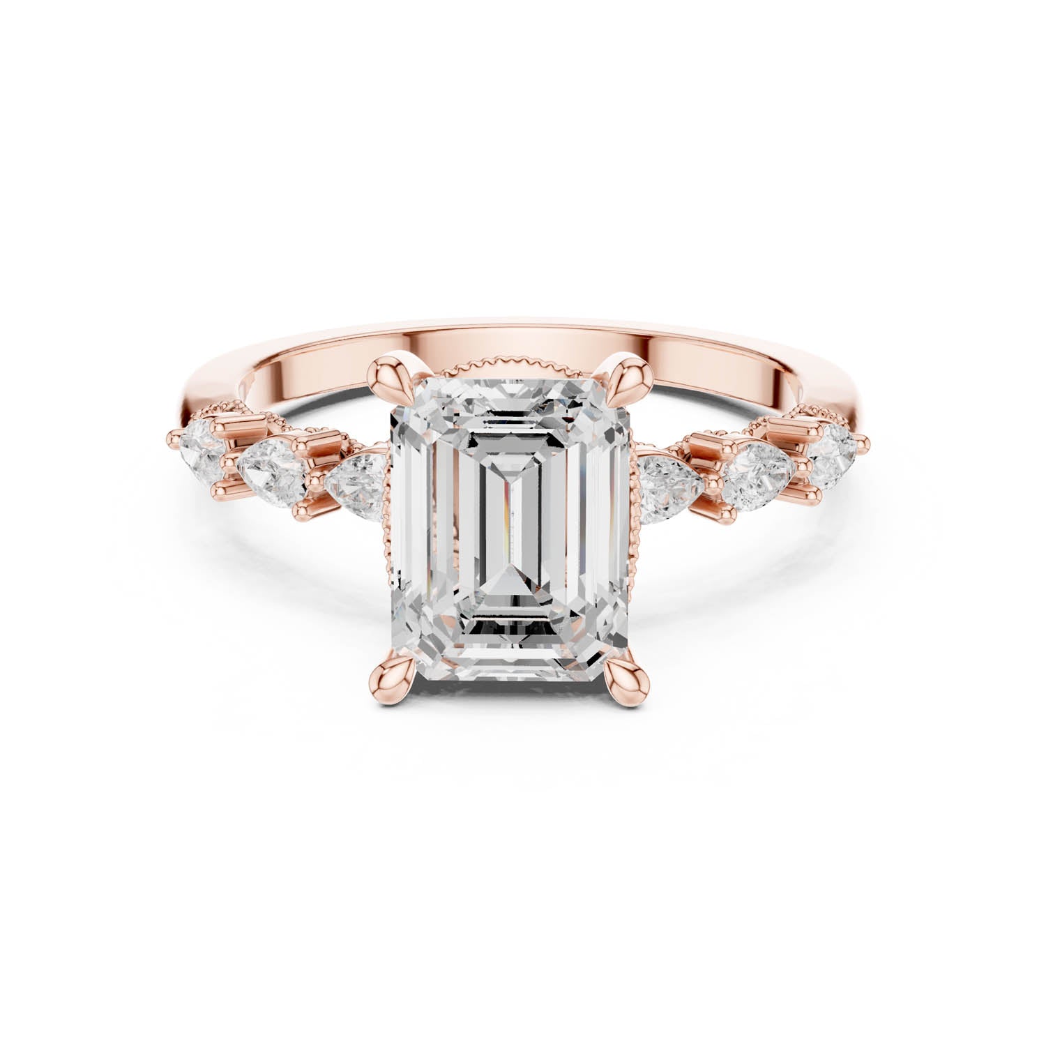 2.33 Ct. Classic Emerald Cut Diamond Ring with Pear Side Stones and Hidden Halo (DDLR-168 -R00843-EM) 5