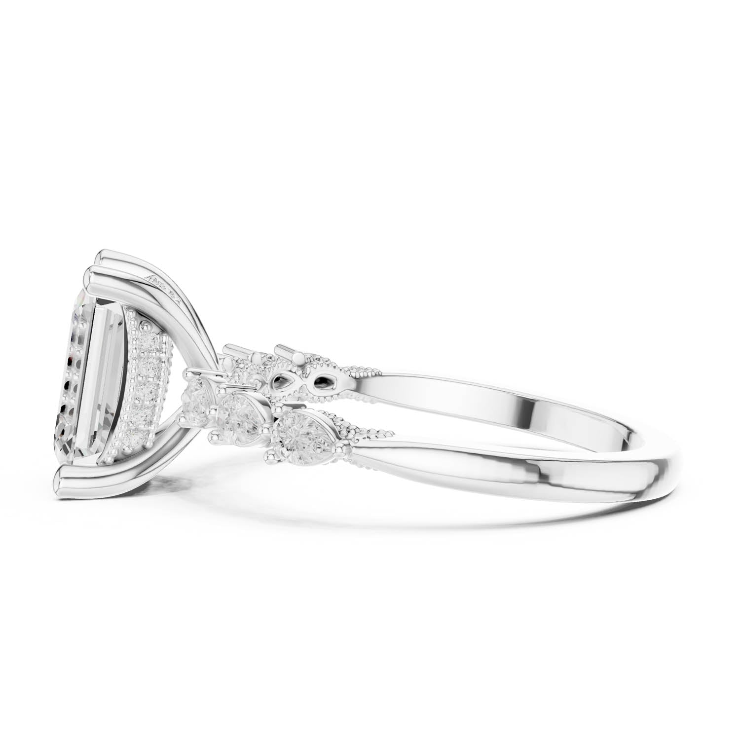 2.33 Ct. Classic Emerald Cut Diamond Ring with Pear Side Stones and Hidden Halo (DDLR-168 -R00843-EM) 6