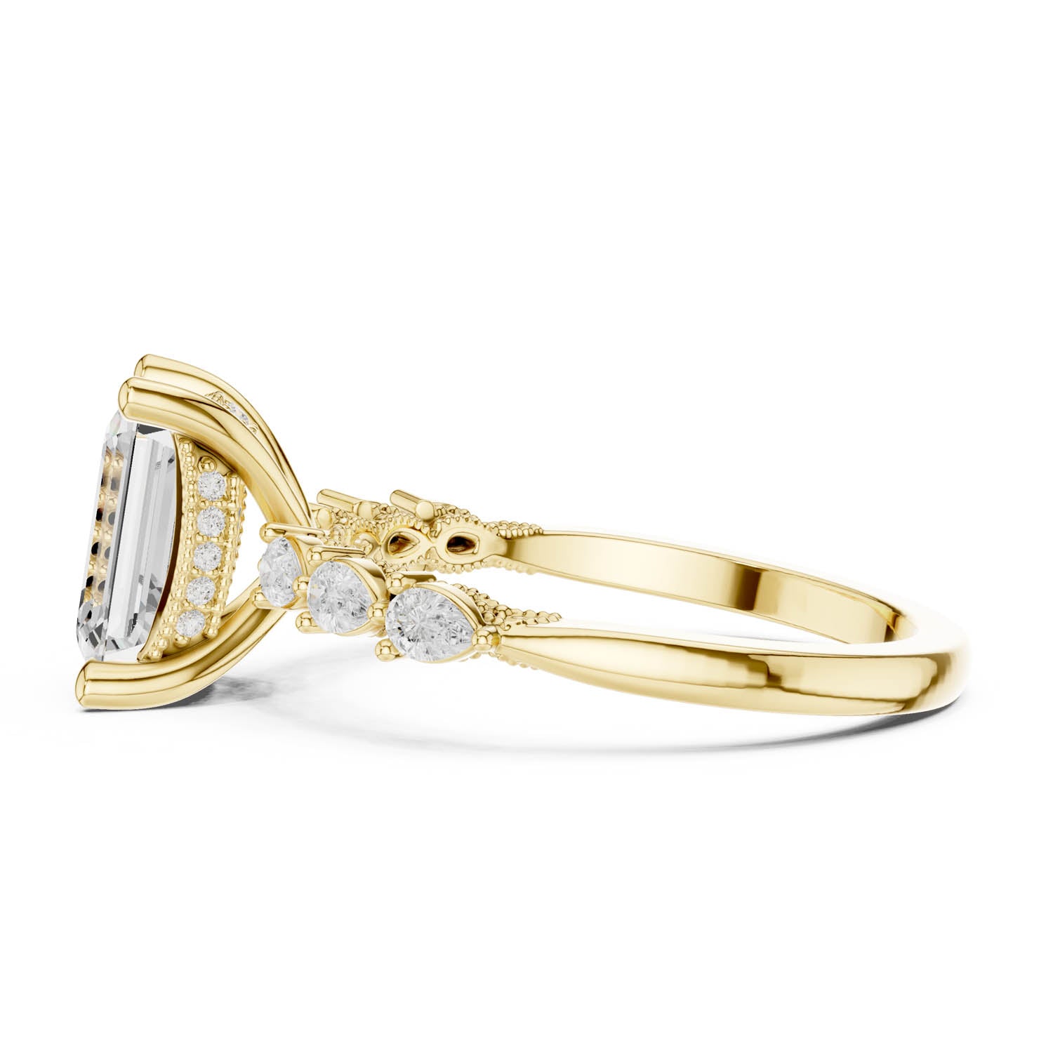 2.33 Ct. Classic Emerald Cut Diamond Ring with Pear Side Stones and Hidden Halo (DDLR-168 -R00843-EM) 7